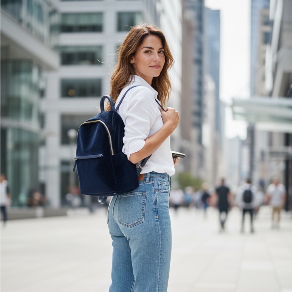 ZARA Stylish Blue Velvet Backpack